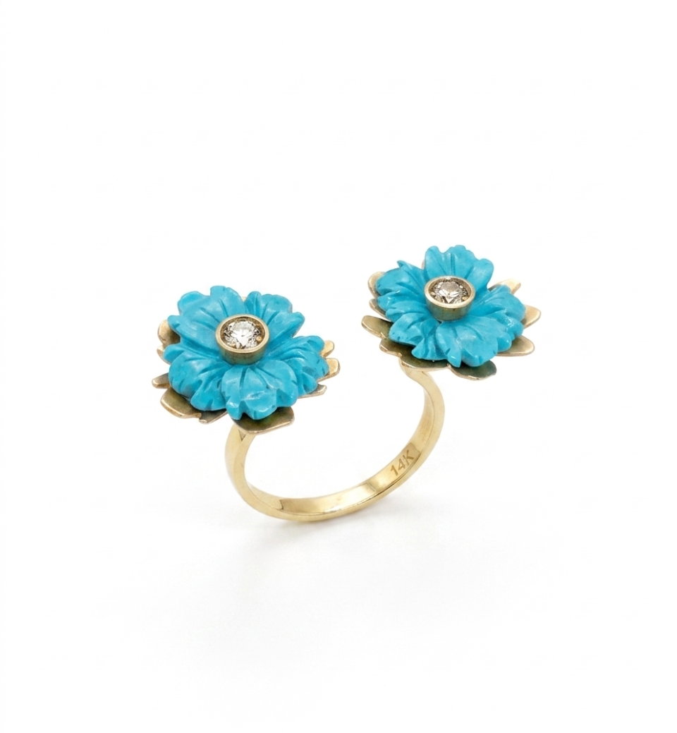 Turquoise Flower and Diamond ring