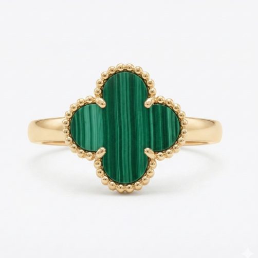 Malachite Clover Gold Ring