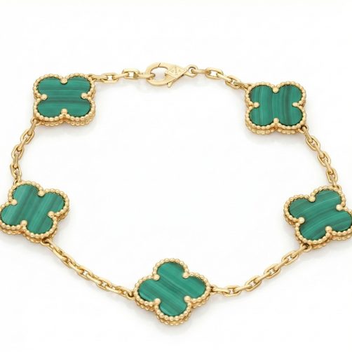 Malachite Clover Gold Bracelet