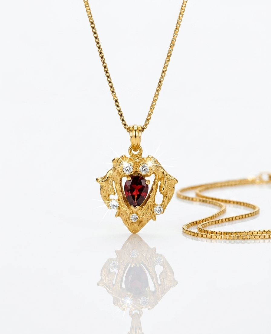 14K Yellow Rhodolite Garnet & Diamond Pendant on Chain
