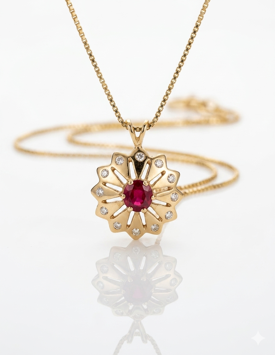 14K Ruby & Diamond Pendant on Chain