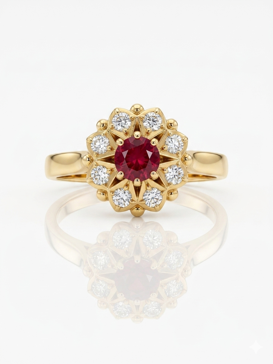 14K Ruby Ring with Diamond Accents