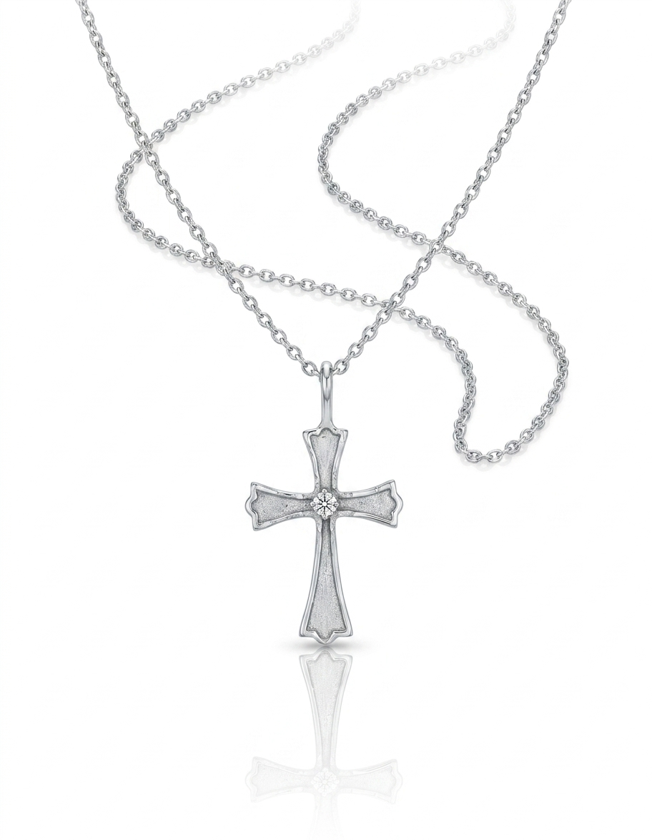 14K White Gold Diamond Cross