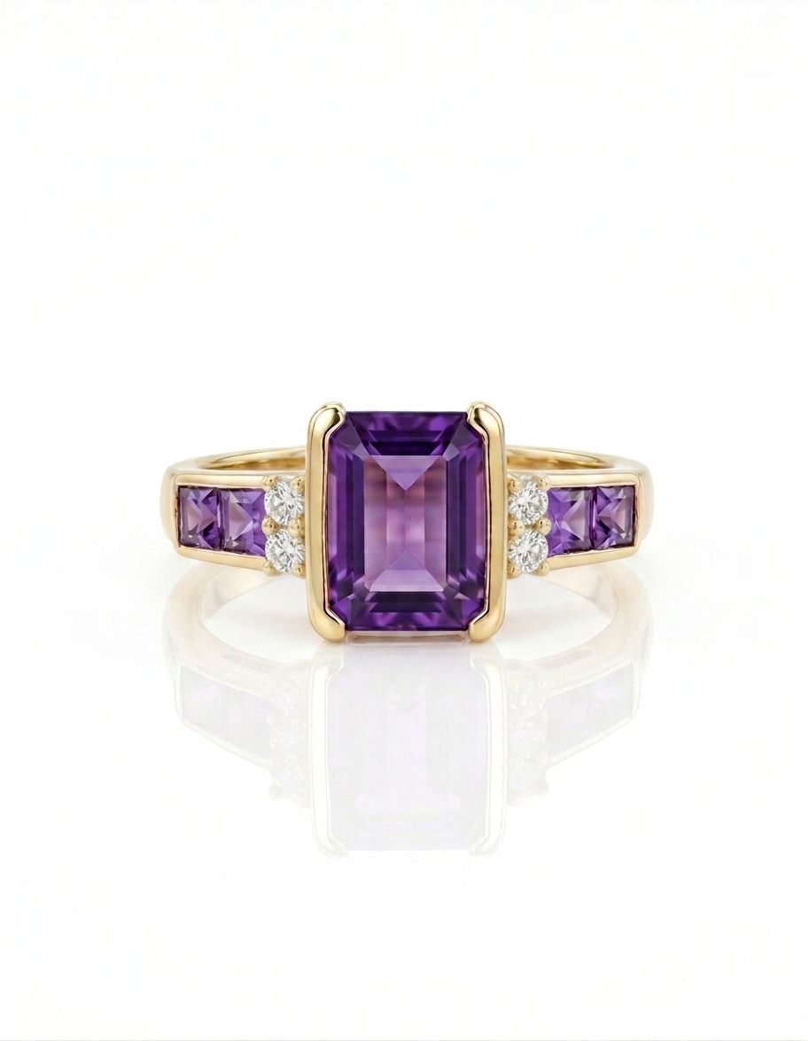 14k Amethyst & Diamond Ring