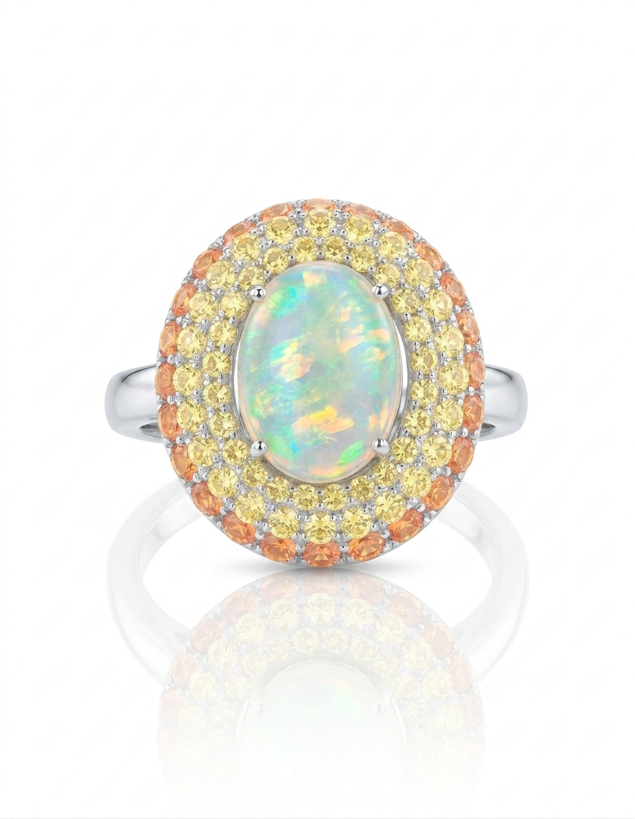 14K Opal and Colored Sapphires Ring