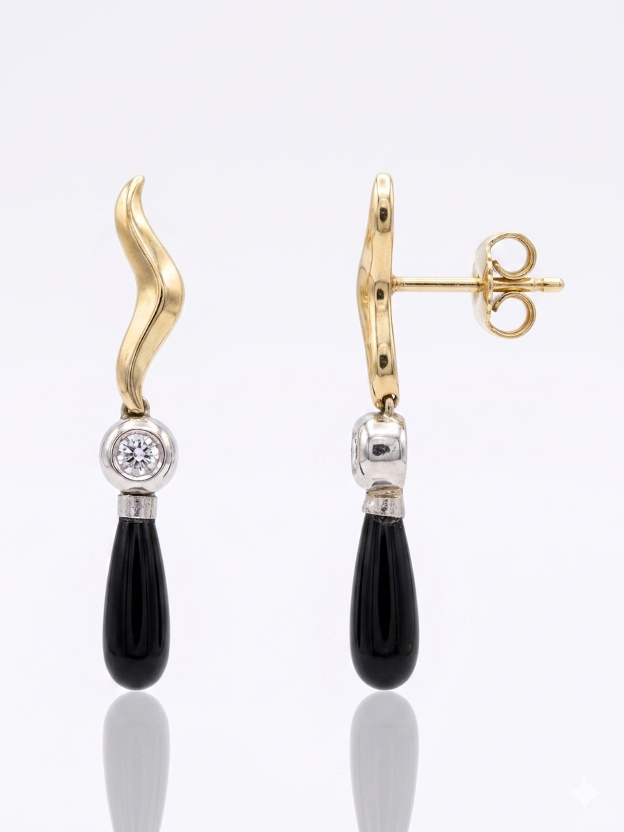 14K Two-Tone Onyx & Diamond Drops