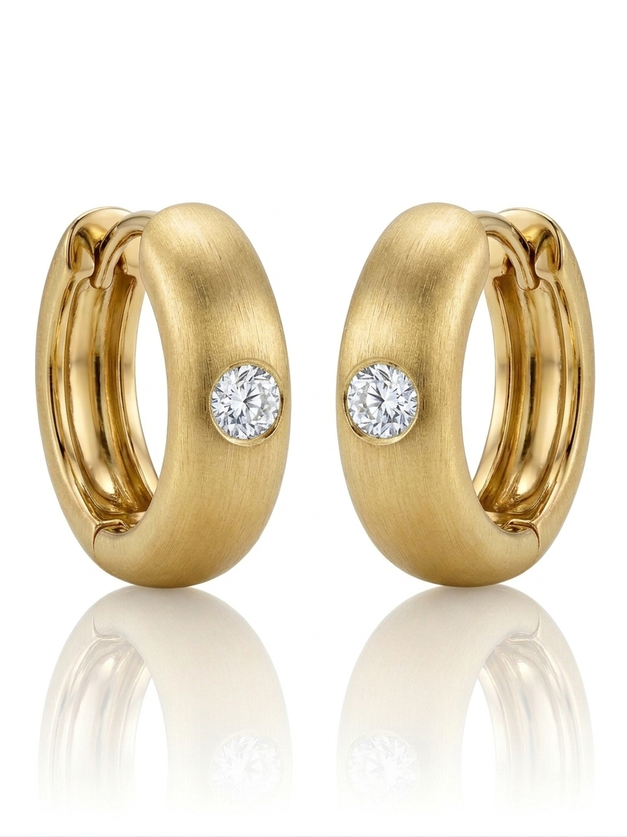 14K Yellow Gold Diamond Huggie Style Earrings