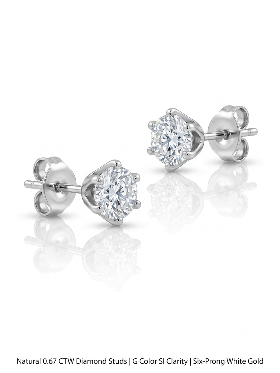 14KW Gold Diamond Stud Earrings, .67TW