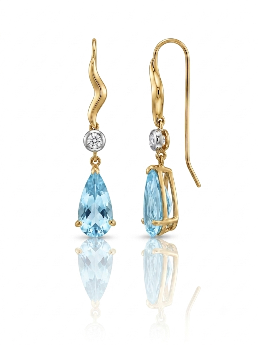 14K Aquamarine Drops with Diamond Accent