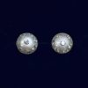 Diamond Crusted Button Pearl Earrings