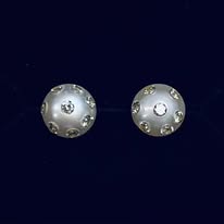 Diamond-Set Button Pearl Stud Earrings