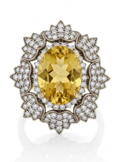 Antique Lemon Citrine & Rose Cut Diamond Ring, SS/14K Vermeil