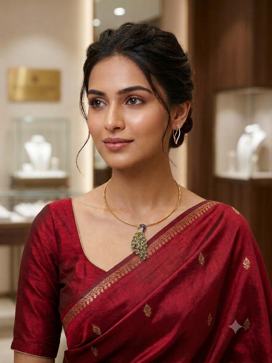 Peacock pendant on model
